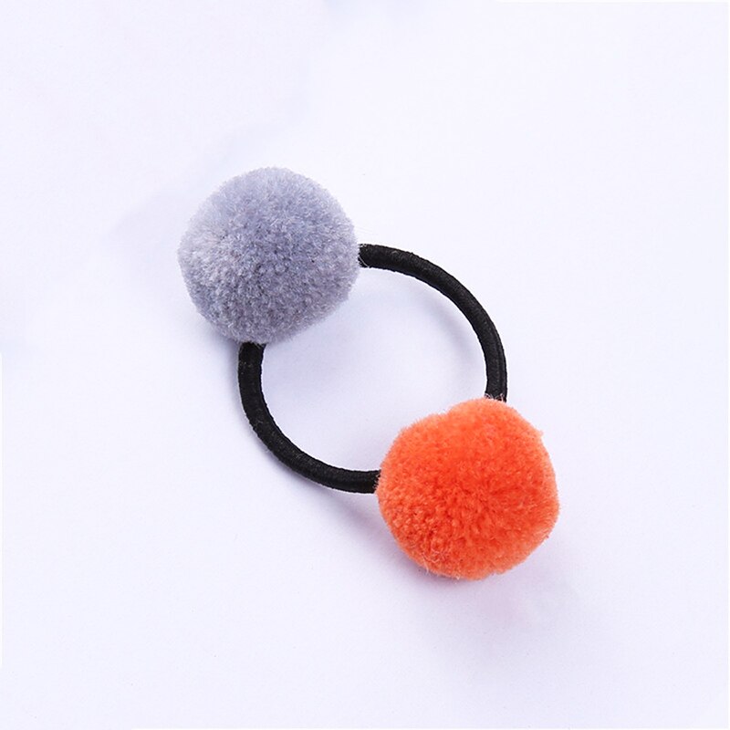 1PC lindo niñas pompón pelo lazos doble Pom elástico banda de pelo Pelo cuerdas, accesorios para el cabello para niños las niñas: 02
