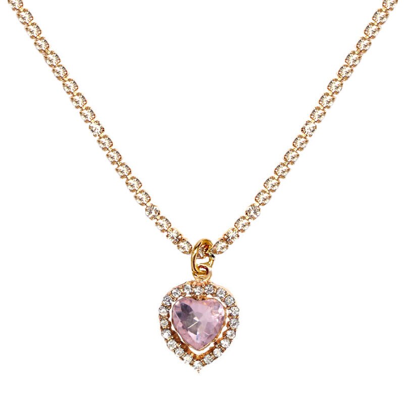 JJFOUCS Romantic Heart Crystal Pendant Necklace Gold Silver Color Necklace Women Bohemia Charm Jewelry: 028501PK