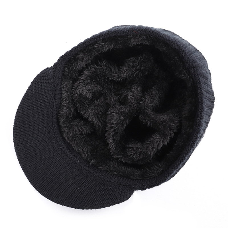Fending luksus todelt hat og tørklæde mænds strikket hat tørklæde efterår og vinter plus fløjl hat hals uld hat sl -07