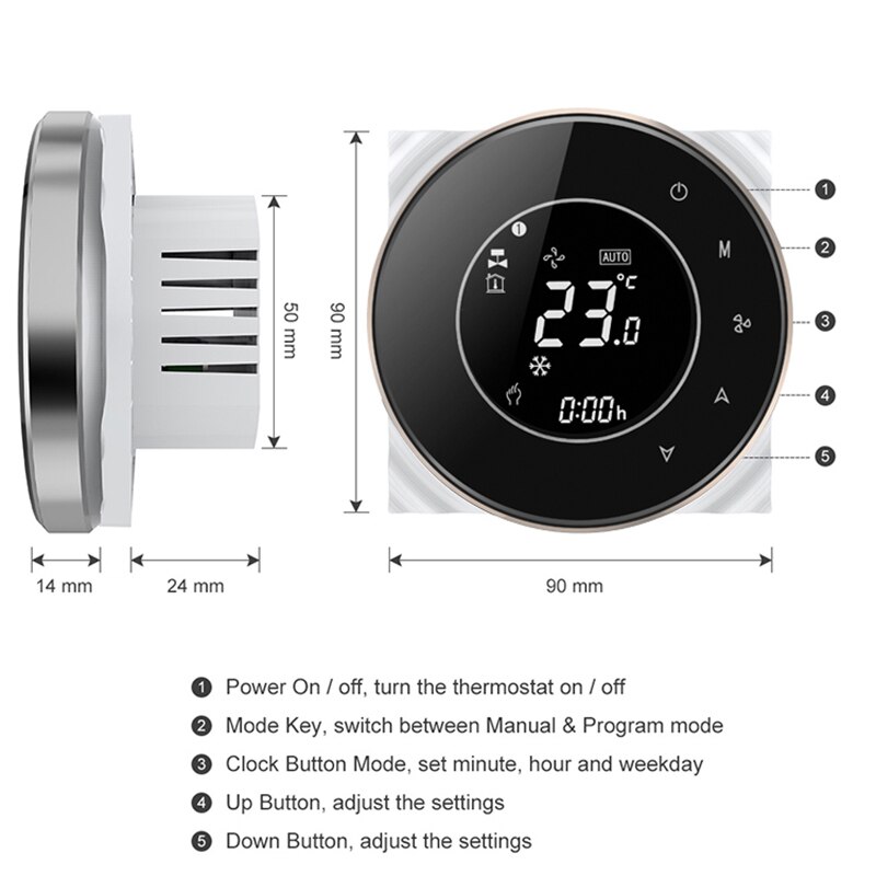 Termostato inteligente WiFi 2p/4p, sistema de refrigeración/calefacción central de aire acondicionado para controlador de temperatura ambiente de unidad de bobina de ventilador