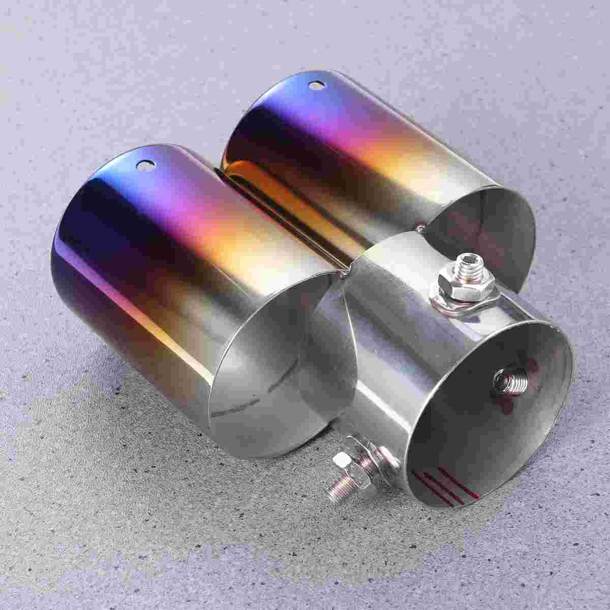 Colorful Double Outlets Stainless Steel Tailpipe Exhaust Muffler Tail Pipe Tip Cover (Curved Style)
