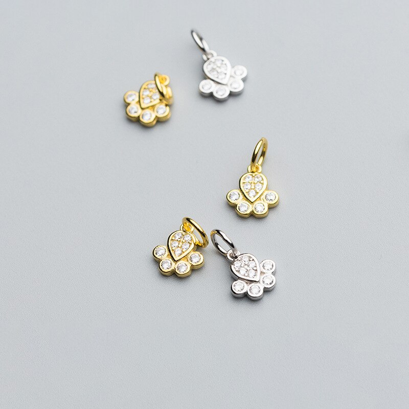 MEETSOFT simpatici animali in argento Sterling 925 cane zampa di zircone Charms per fai da te fatti a mano gioielli raffinati collana braccialetto accessorio chic