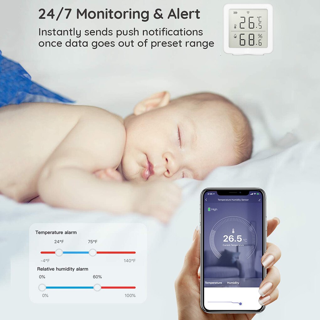 Tuya WIFI Temperature And Humidity Sensor Indoor Hygrometer Thermometer With LCD Display Support Alexa Google Assistant