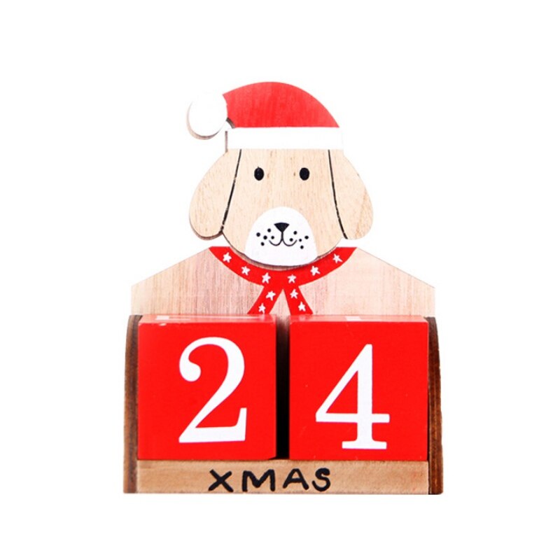 Wood Dog Christmas Advent Countdown Calendar With Painted Blocks Home Ornament Decorations Christmas Haging Tool