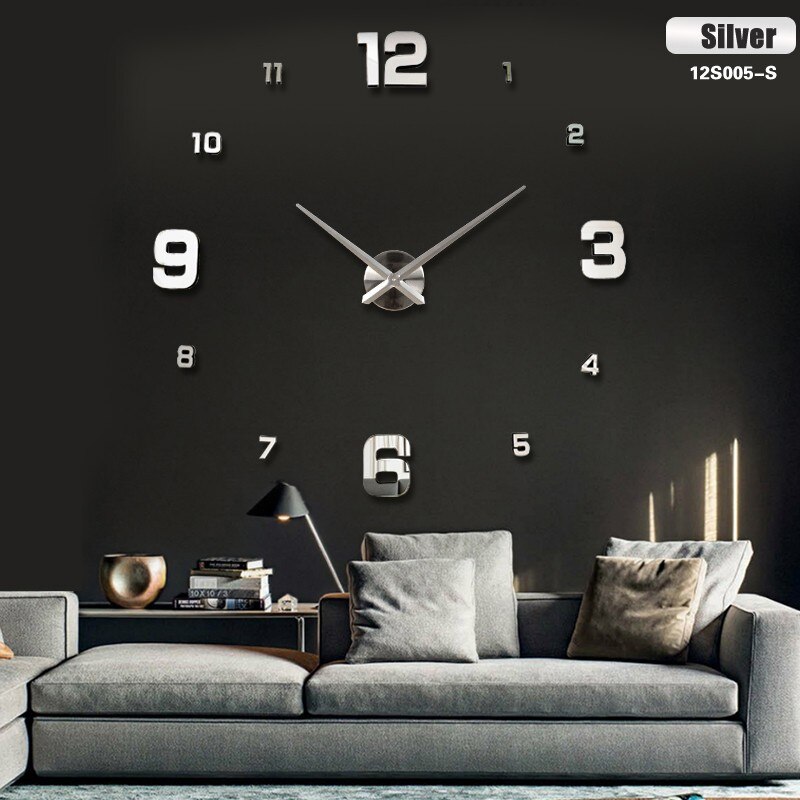 3D wall clock clocks reloj de pared watch 3d diy Acrylic mirror Stickers Quartz Modern Home Decoration: Silver / 47inch
