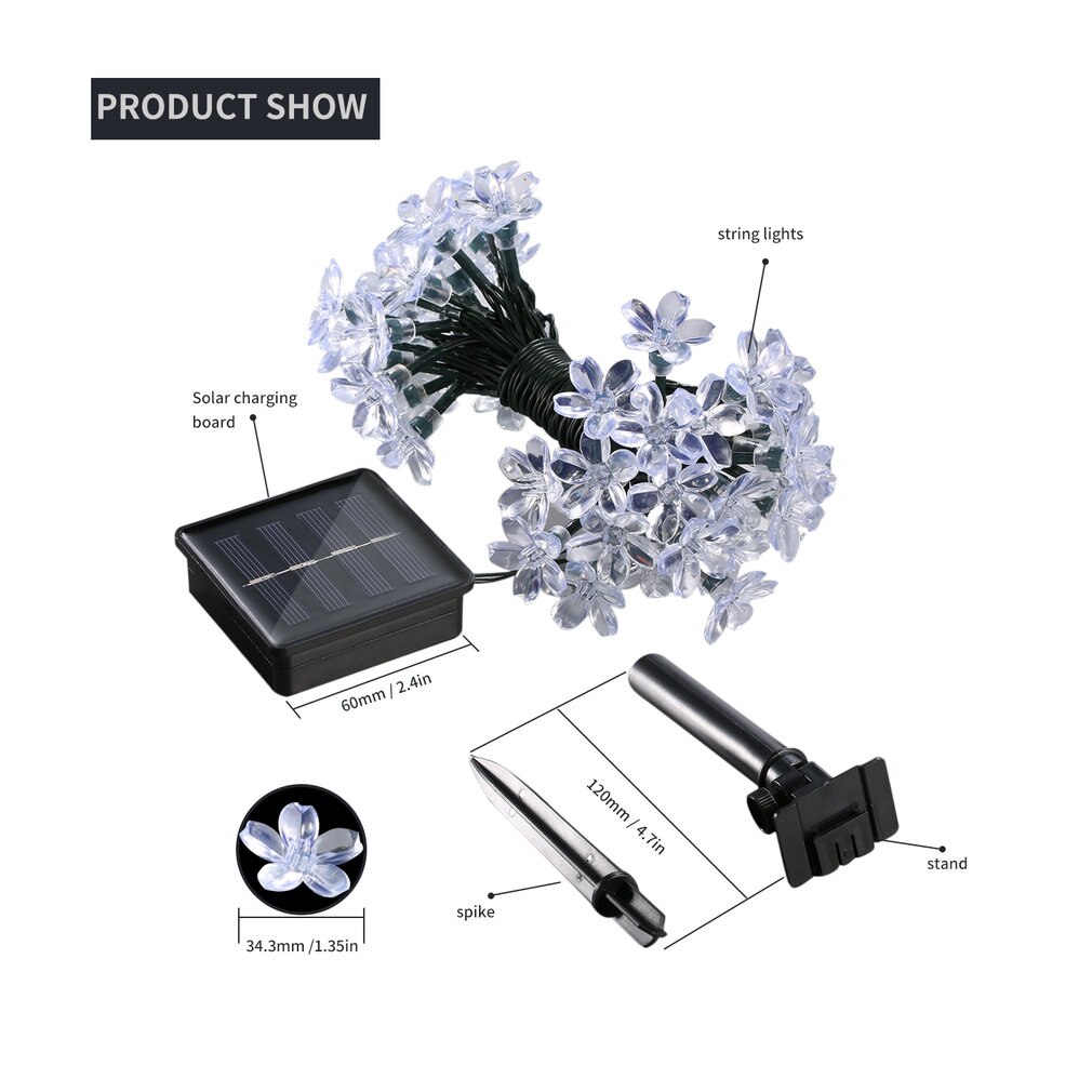 Icoco udendørs solcellelamper fairy blossom flower 20 fod 50 led string belysning til julefest hjemmeterrasse: Hvid