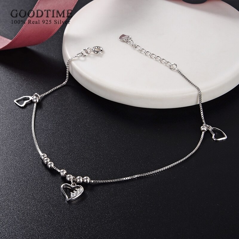 Delle Donne di modo del Calzino 925 Sterling Silver Cuore di Amore Perle di Zircon Argento Cavigliera Studente Ragazza Del Piede Fresco Accessori Per Il Vestito Up