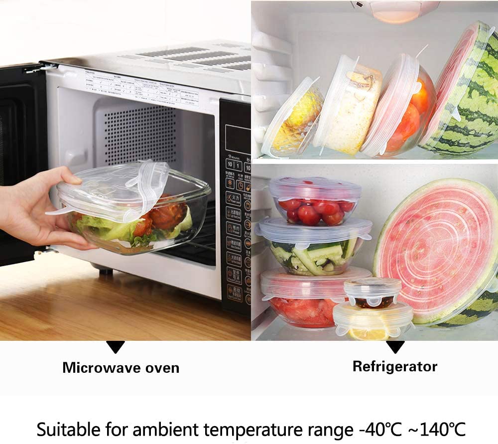 Reusable Silicone Lids Food and Bowl Covers 6-Pack Multiple Sizes, Durable and Expandable Food Covers Set, Keeping Food Fresh