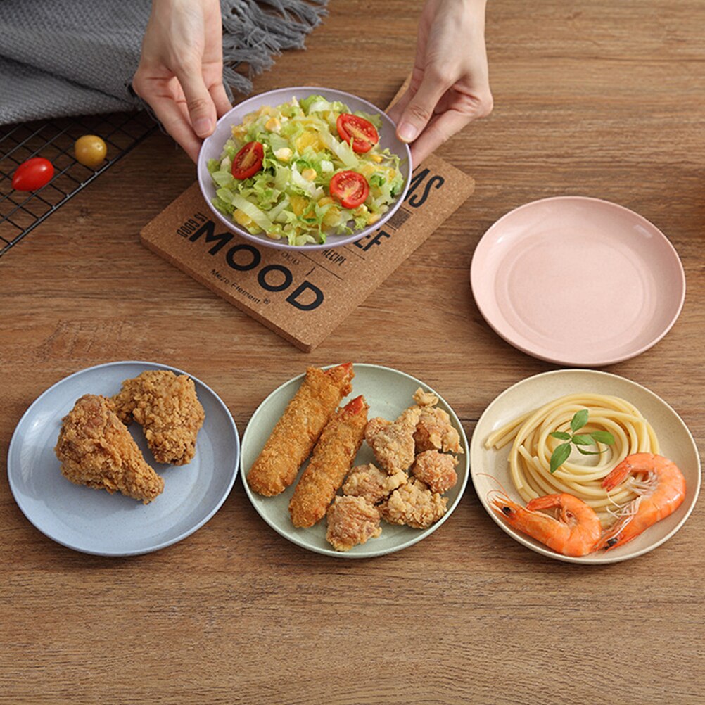 5pcs/set Wheat Straw Plates in Various Color Eco-Friendly Simple Dishes Safe Dinnerware: Default Title