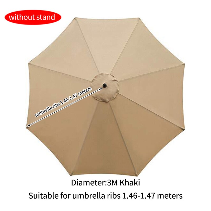 Polyesteri vaihtopäällinen päivänvarjokatoksen aurinkovarjo viileänä patio kotitalouksien sateenvarjo sateenkestävä kangas: 3m khaki 8- luuta
