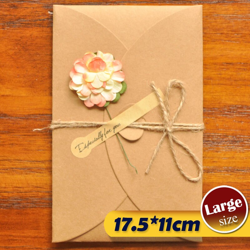 12 stk bryllupsblomst invitasjonskort kraftpapir konvolutt tørket blomsterlomme invitasjoner til fest og bryllup: Stor -c6-12 stk