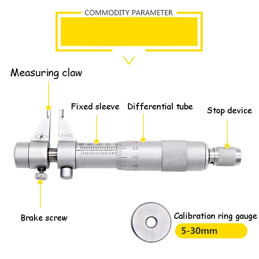 1 PC Precise Inside Micrometer 5-30mm Inner Diameter Micrometer 0.01mm Accurate Gauge Stainless Steel Spiral Micrometers