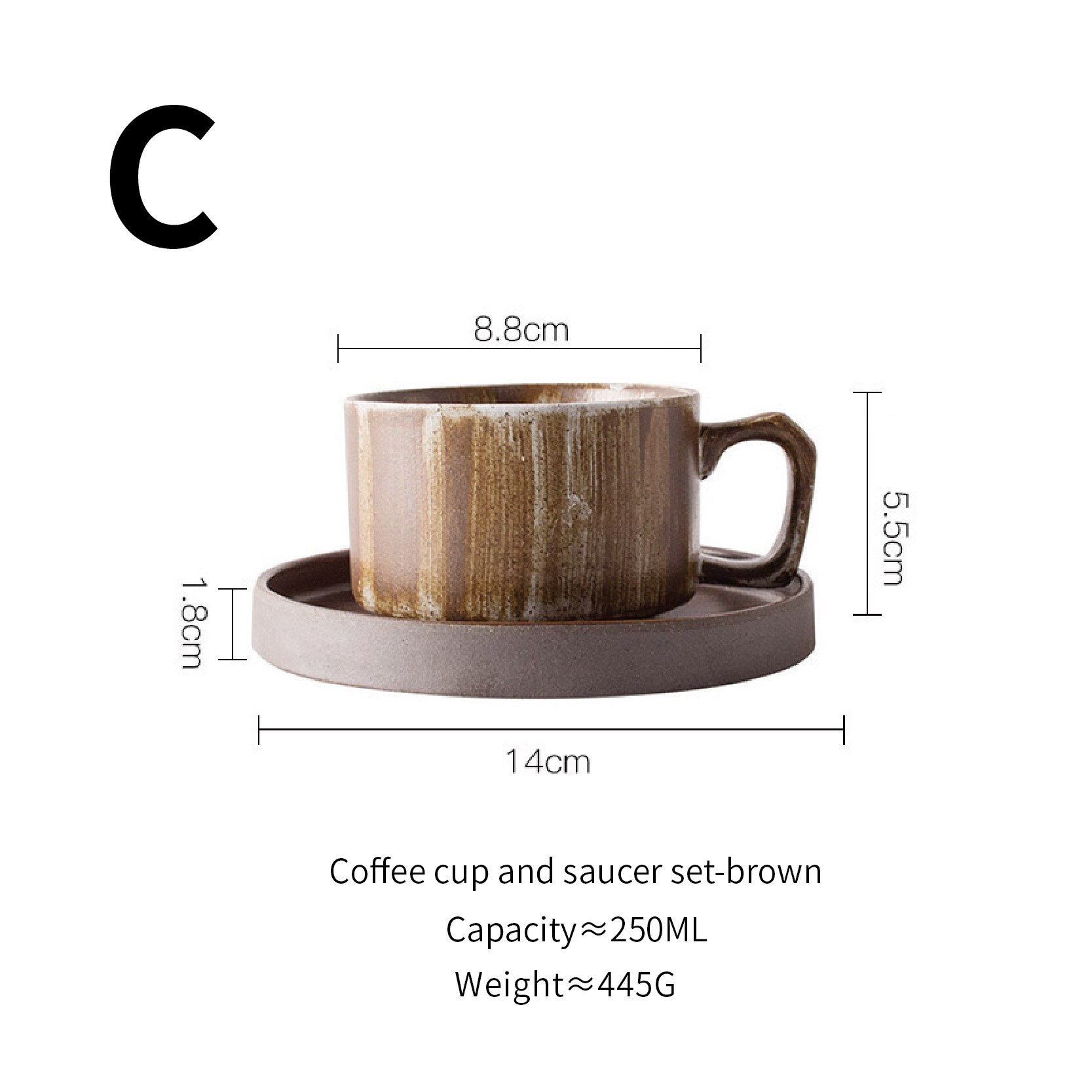 Retro thick ceramic coffee cup set Breakfast milk Oatmeal Yogurt Cup Party mug birthday Coffee cup and saucer set: C