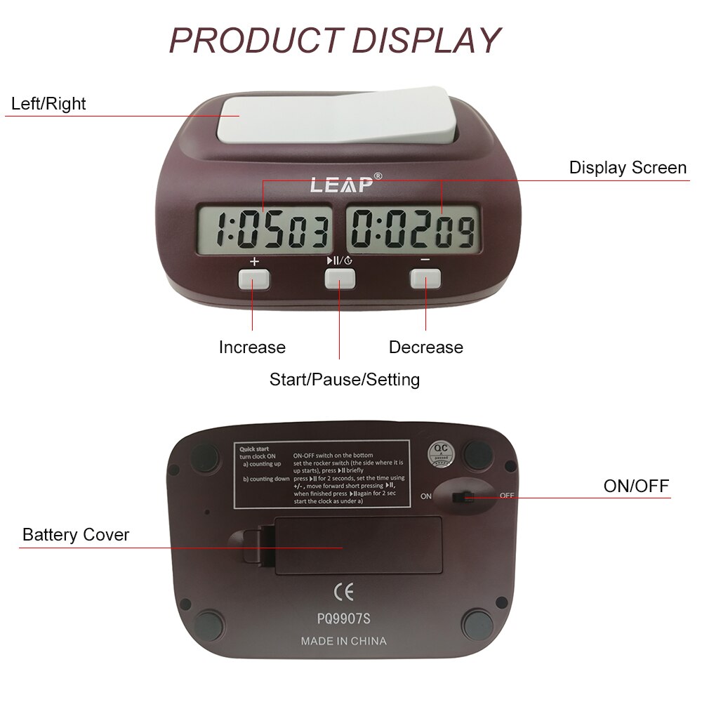 Portable Chess Clock Digital Chess Clock Count Down Chess Timer with Alarm Electronic Board Game with 4 Buttons