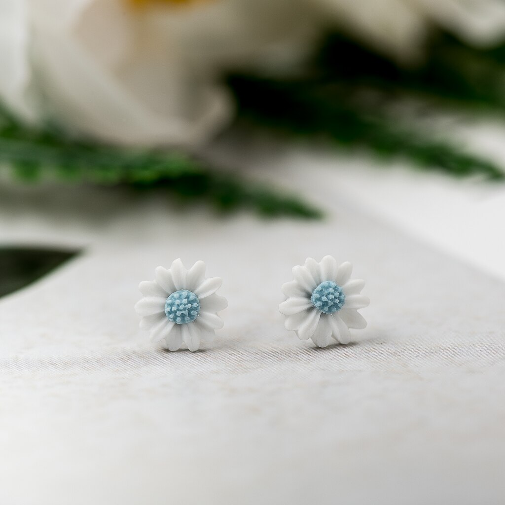 Pendientes de tuerca de cerámica Multicolor con flor de Margarita, joyería de a la , para mujeres y niñas # LY133: Color amarillo claro