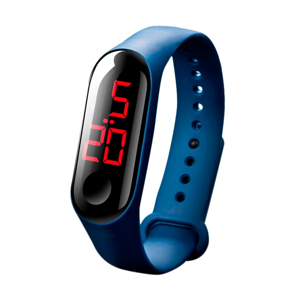 Men Women Sport Watch Digital LED Pedometer Run Step Walking Distance Calorie Counter Watch Bracelet Waterproof Watches: Dark Blue 