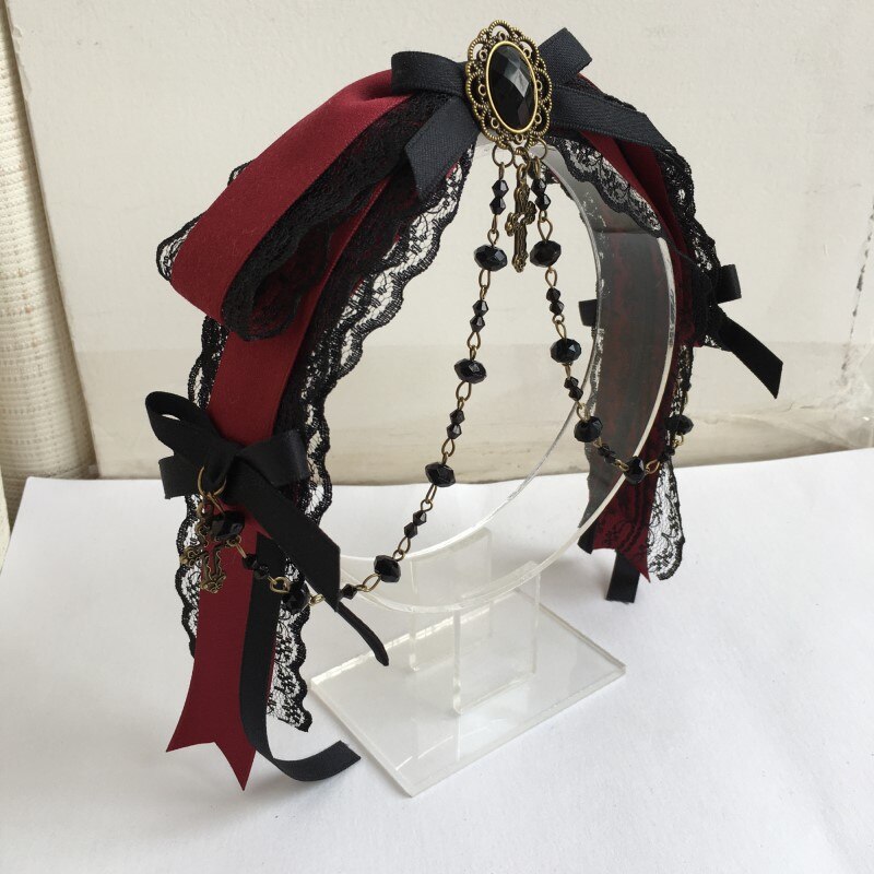 Lolita-accessoires pour cheveux gothiques, vent, rouge Diablo, noir, garniture en dentelle nœud papillon, Vintage, magnifique bijou, coiffure croisée