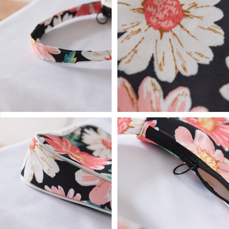 Vintage Canvas Ladies Underarm Armpit Bag Flower Pattern Women Purses and Handbags Girls Hobos Shoulder Bags Small Tote