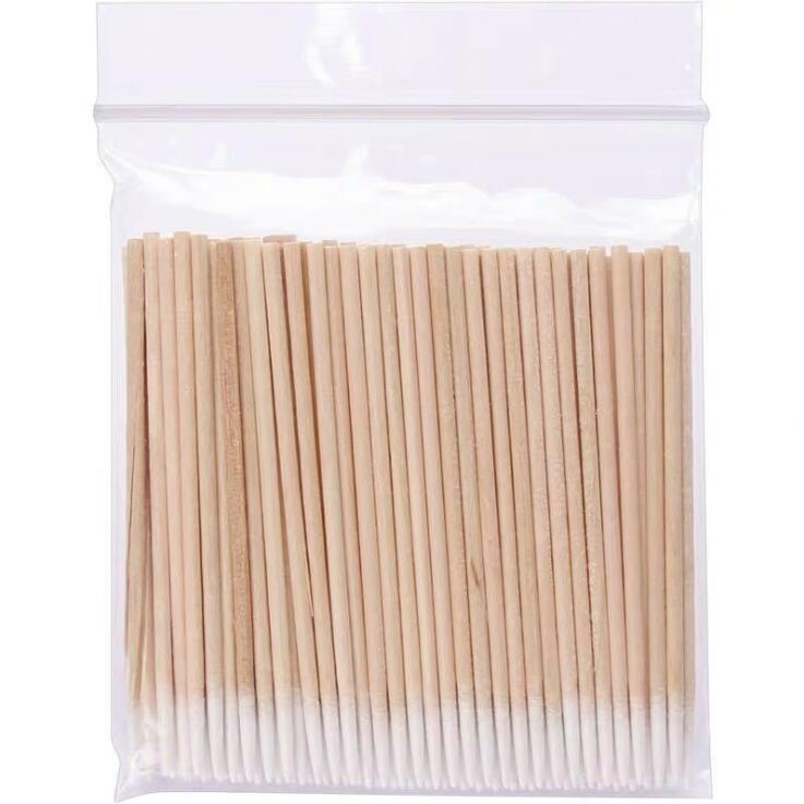 300 Stuks Wegwerp Ultra-Kleine Wattenstaafje Pluizende Micro Borstels Hout Wattenstaafjes Swabs Wimper Extension Lijm Verwijderen gereedschap