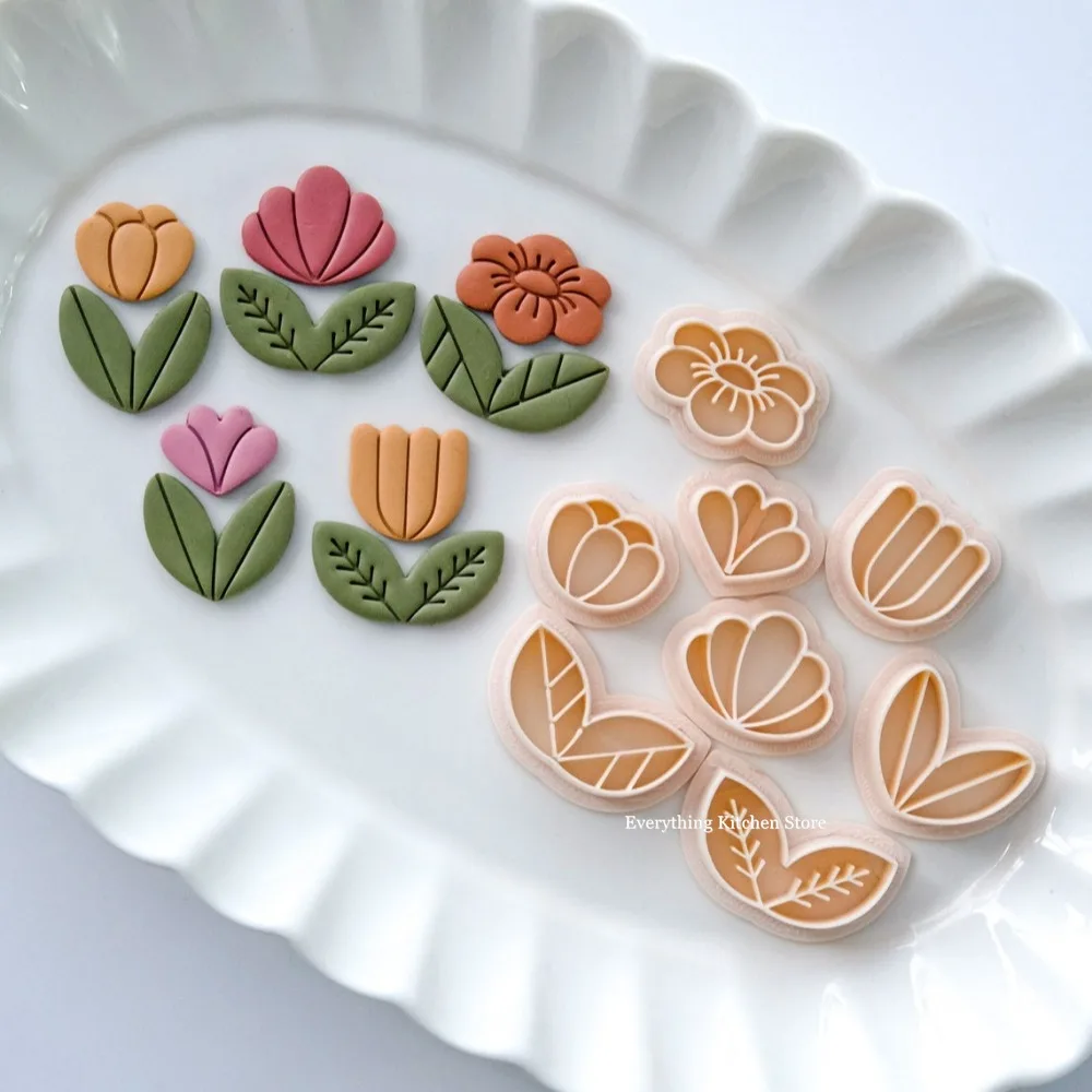Cortador de arcilla polimérica con forma de Margarita y tulipán, herramientas de corte para modelado de joyería, pendientes de cerámica suave, broche de arcilla, hojas de flores, bricolaje
