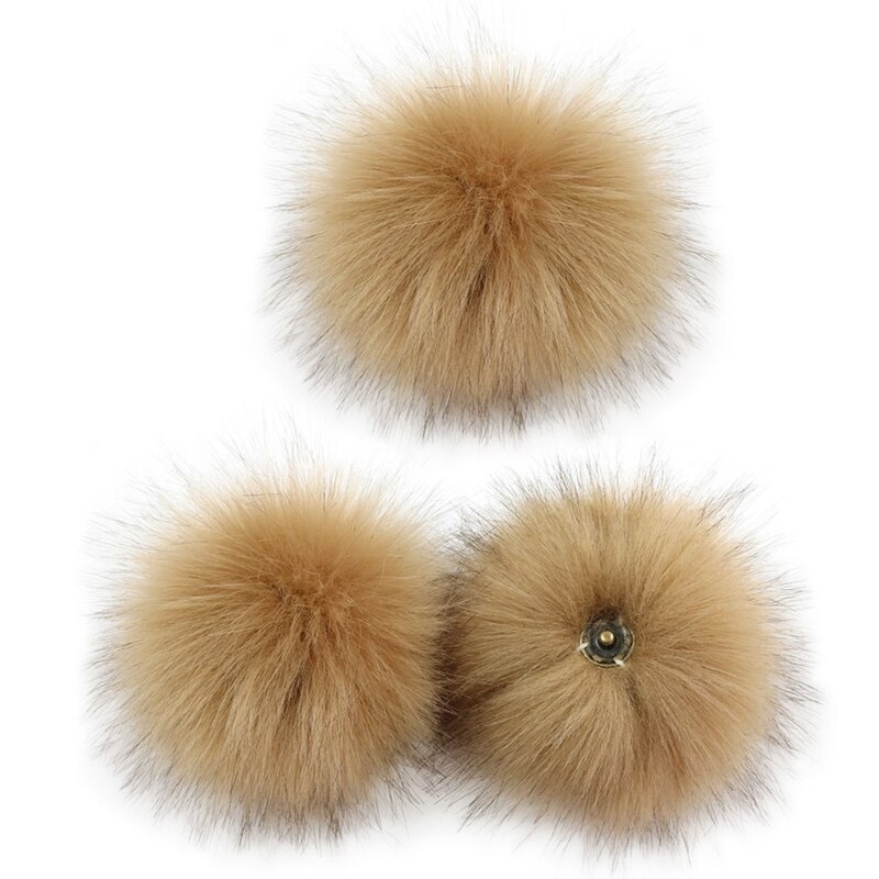 Bola de pompón con botón de presión, pompón de pelo colorido DIY de 10cm, pompón esponjoso extraíble para sombrero, zapatos, accesorio para bufandas, 3 unidades: E