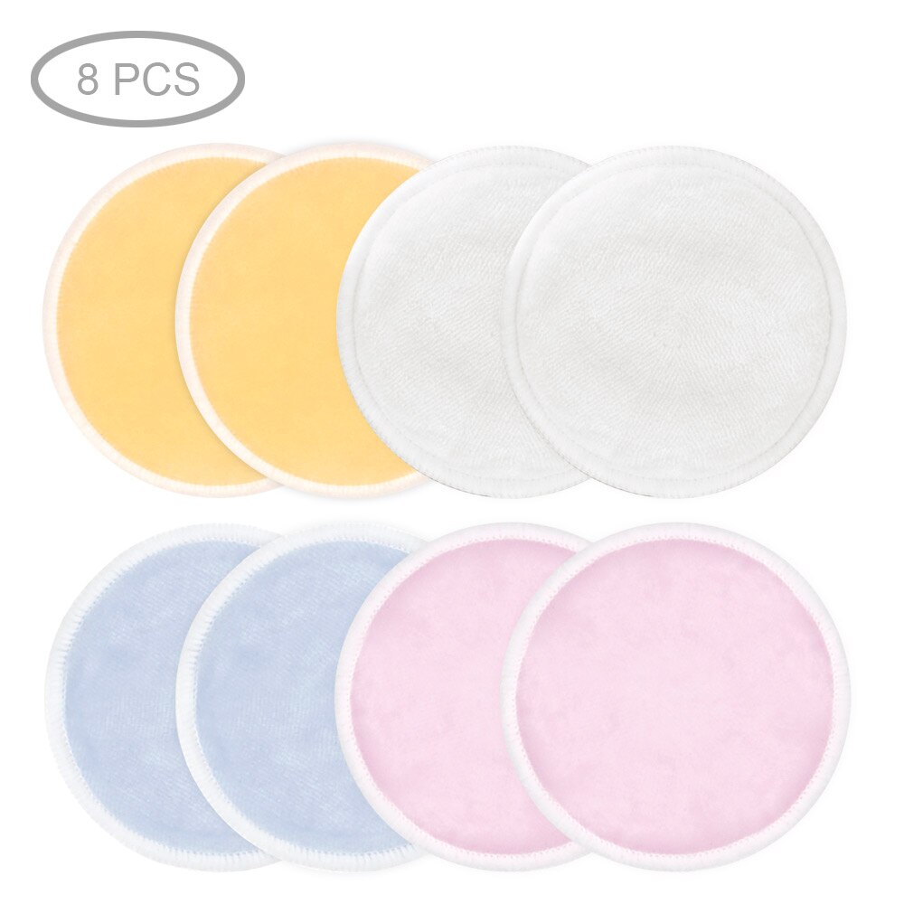 Toallitas limpiadoras reutilizables de algodón para maquillaje, desmaquillantes, lavables, de tres capas, de bambú suave con bolsa de lavandería de malla, herramienta de maquillaje: 8pcs 4 Colours