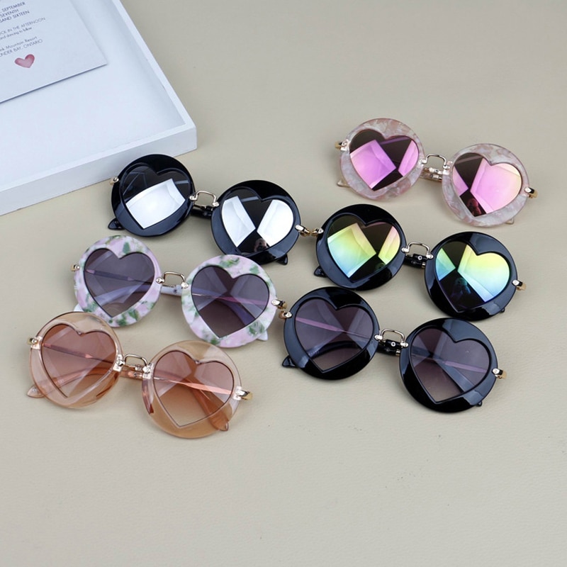 Kids Boy Girl Sunglasses Goggles Children Heart Shape Eyeglasses Kid UV Protection Reflective Mirror Colorful Sunglasses