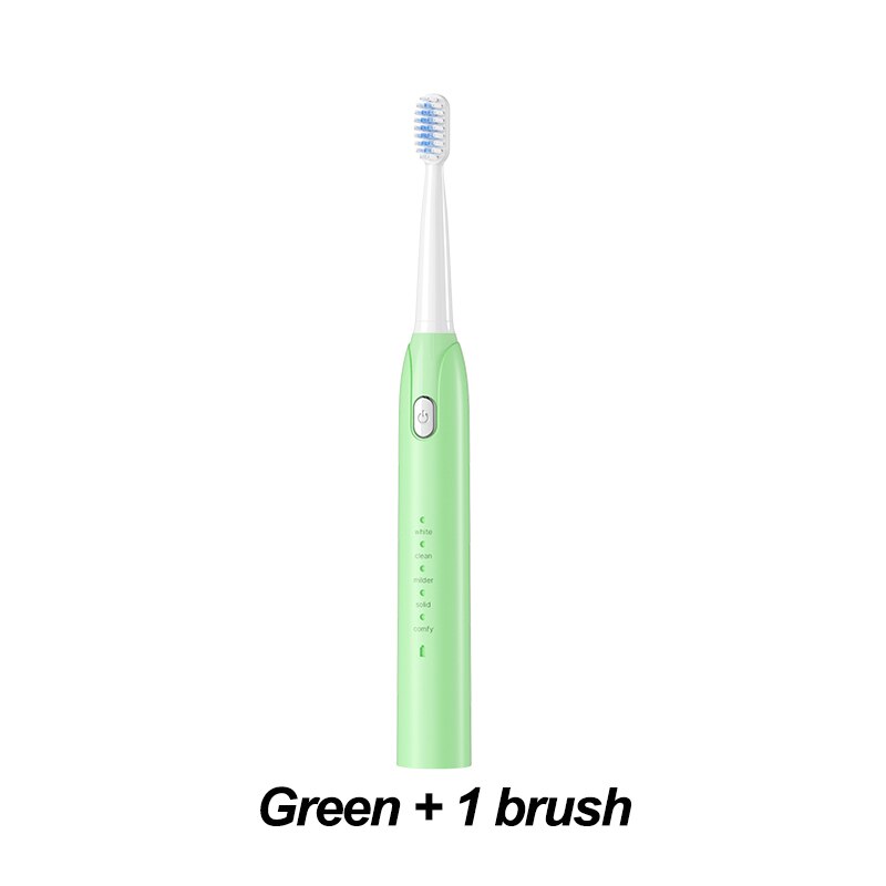 Electric Toothbrush Sonic Toothbrush USB Induction Charging Toothbrush Smart Toothbrush Electric Tooth Scaler Wave Brush: green 1 brush