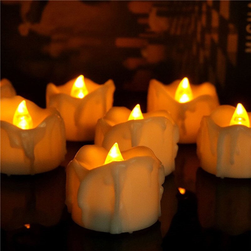 Pack  of 6 flamlösa led-ljus,varmvitt ljusblixt elektroniska flamlösa värmeljus urodziny,batteridrivna bröllopsljus: Gult ljus b