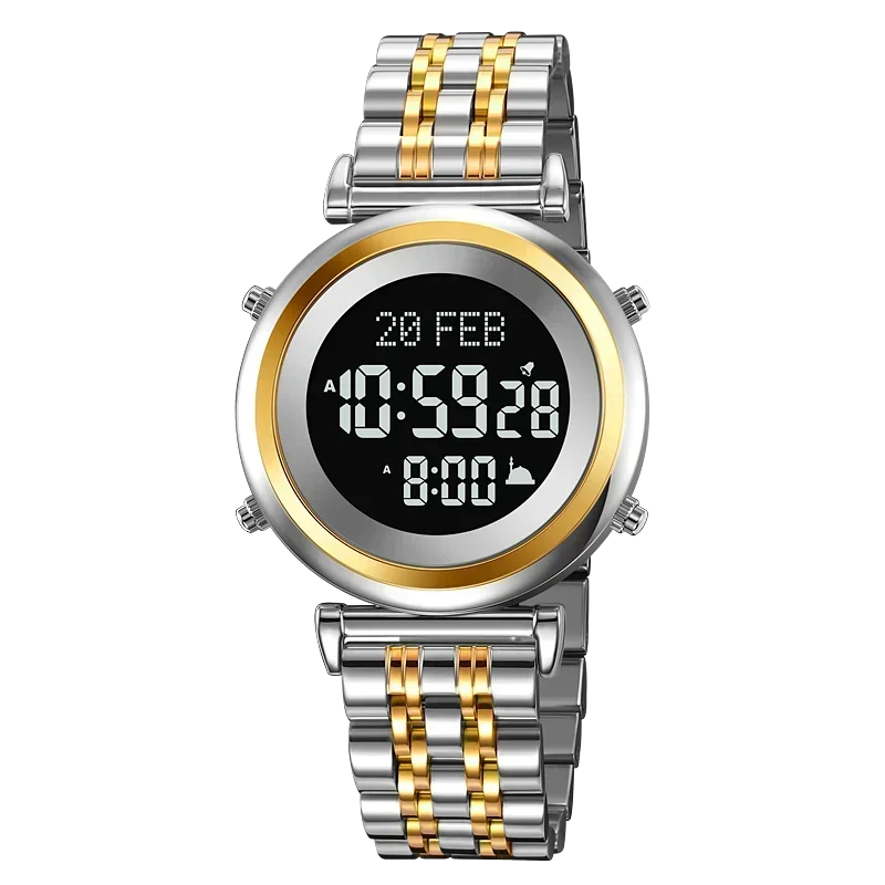 Skmei 2139 Staal Moslim Azan Digitaal Horloge Heren Achterlicht Waterdicht Polshorloge Gebed Qibla Kompas Wekker Horloge 1861: WHITE
