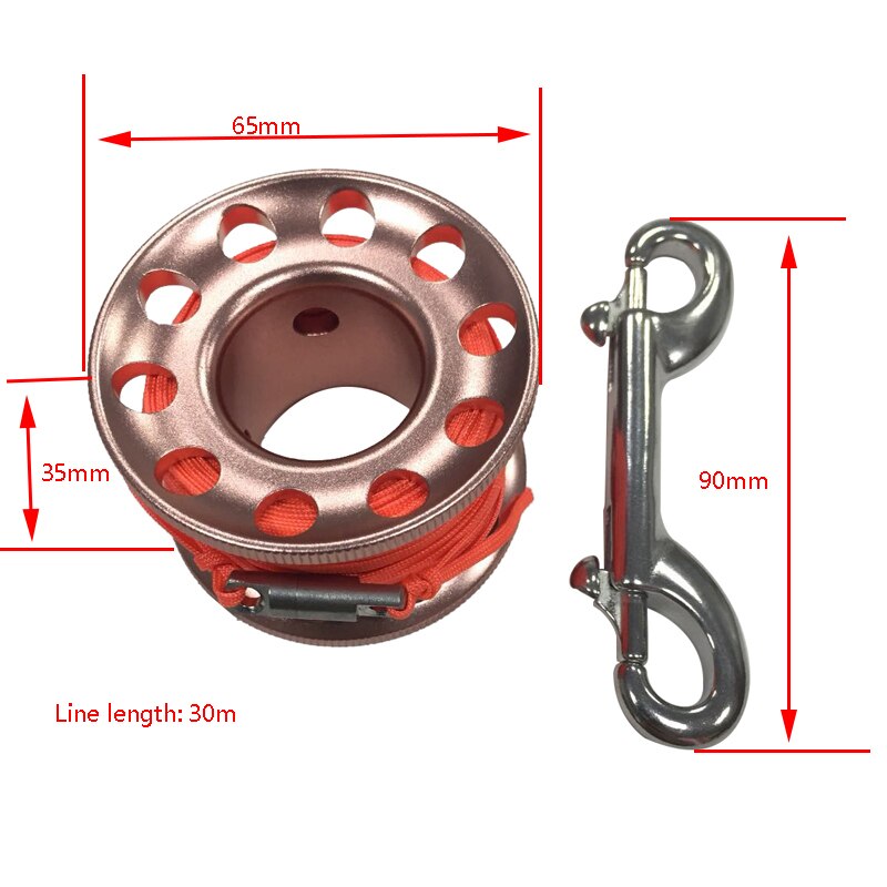 Scuba Diving Spool Finger Reel Bolt with Brass Clip Aluminum Alloy Freediving Spool Dive Reel 30M Line