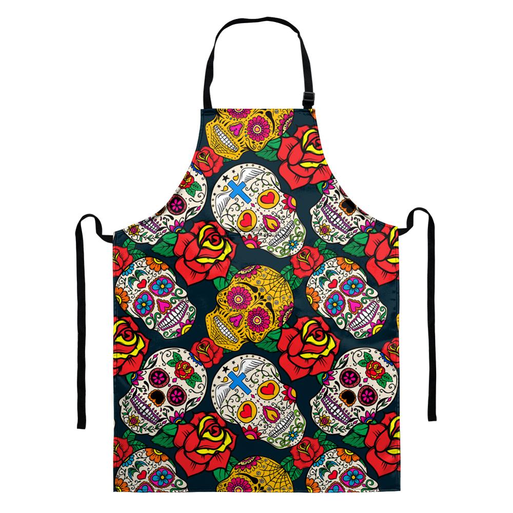 Cartoon Koken Keuken Schort Voor Vrouw Mannen Vintage Suiker Schedel Printting Chef Ober Cafe Shop Bbq Slabbetjes Met Pocket Houden schoon: HMP2116D18 / 68x55cm adult size