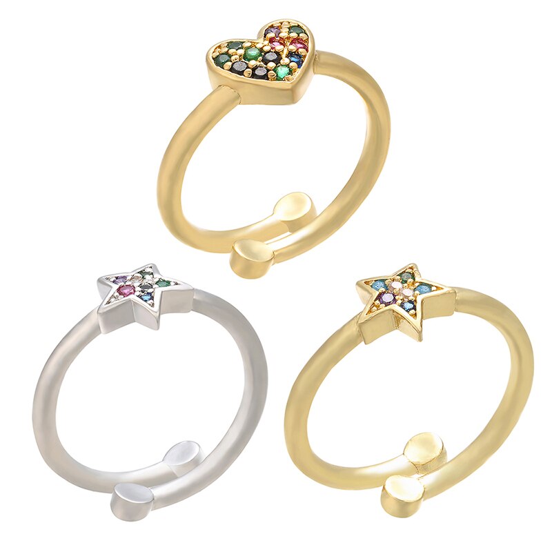 Zhukou 19X21 Mm Minimalistische Hart En Ster Messing Zirconia Finger Ring Gold Vrouwen Engagement Wedding Band Ring model:VJ6