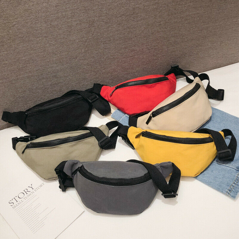 Mignon fille dame taille sac décontracté solide couleur nylon fermeture éclair fanny pack extérieur voyage poitrine sac