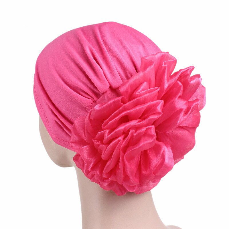 Grote Bloem Vrouwen Tulband Hoed Moslim Hoofddoek Stapel Hoop Cap Vrouwen Zachte Comfortabele Hijab Caps Islamitische Chemotherapie Hoed: rose red