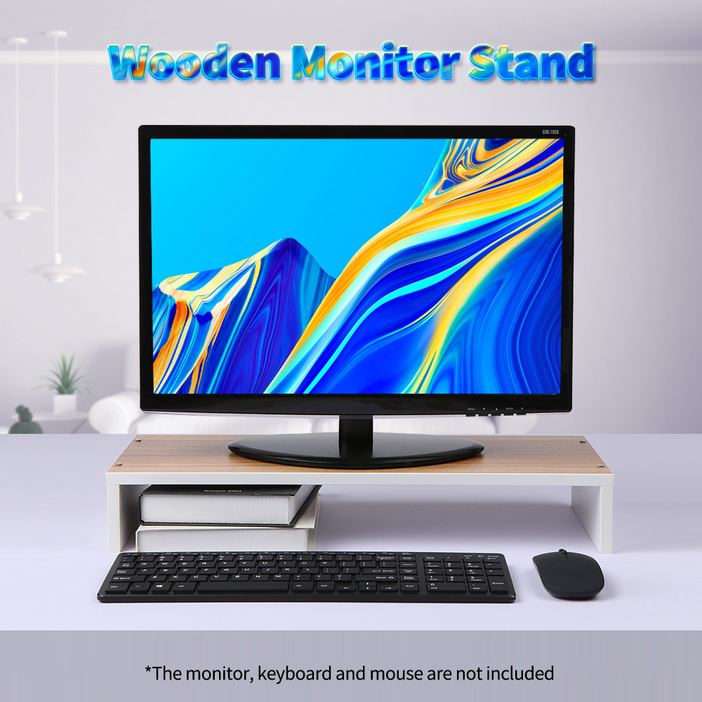 Houten Monitor Stand Desktop Toetsenbord Opbergrek Desktop Riser Stand Eenvoudige Installatie Voor Computer Monitor Laptop Bruin