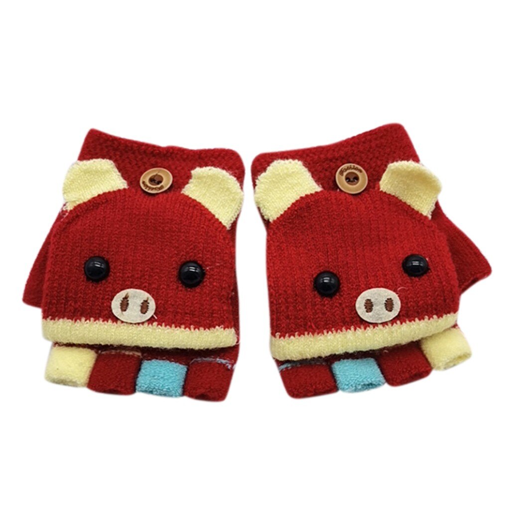Sale1 paire de gants d'hiver pour enfants | Gants pour enfants femmes, garde au , doux, tricotés, rabattable, sans doigts: Rouge