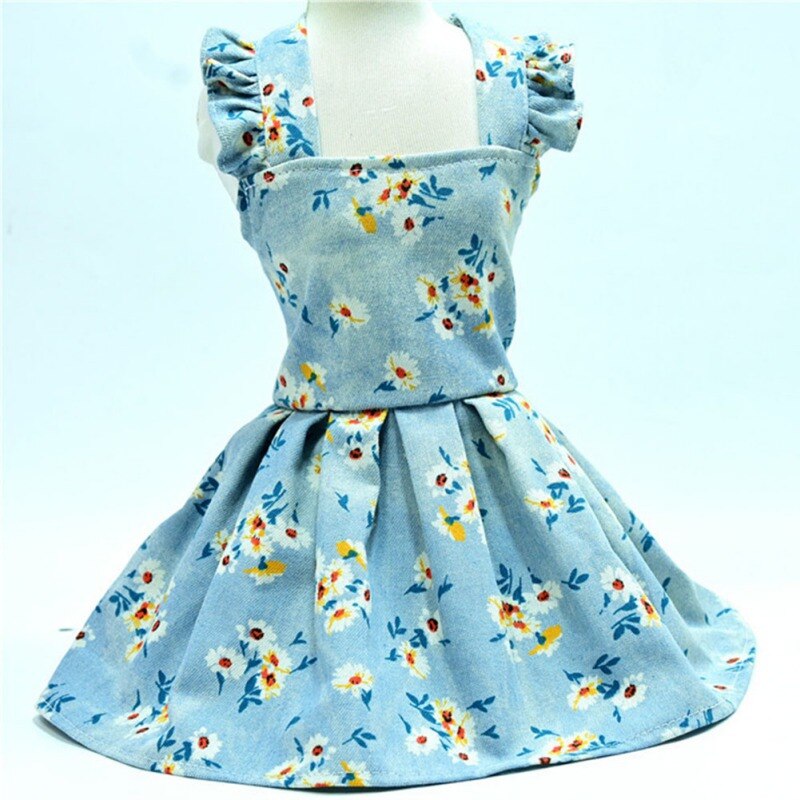 S-2XL Pet Hond Kat Denim Daisy Sling Rok Ademend Hond Kleding Met Bloemen Gedrukt Zomer Rok Voor Teddy Pug Huisdier apparels: Xl