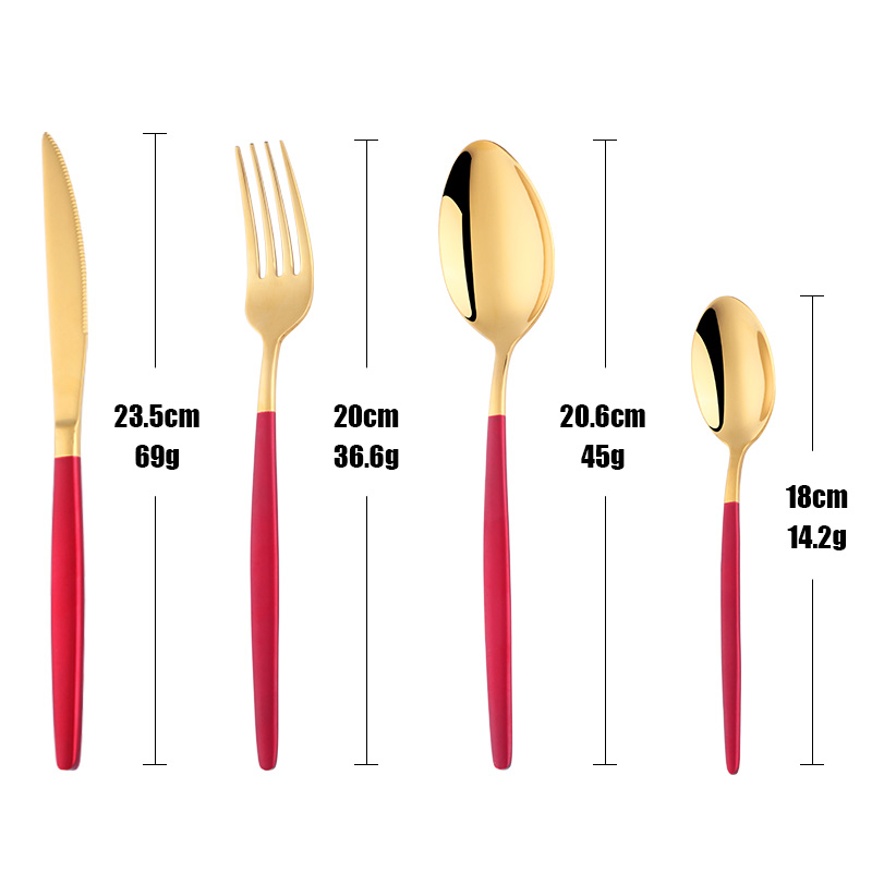 4 stk/sett servisesett svart gaffel kniv skje middagssett rustfritt stål rødt/hvitt/svart gullsett fargerikt kjøkkenservise