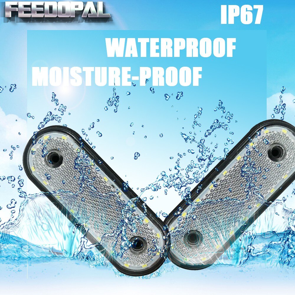 Feedopal 4X 20 Led Oval White Side Marker Indicator Signal Light Ontruiming Lamp Auto Caravan Vrachtwagen Trailer Vrachtwagen Van 24V