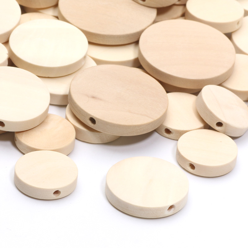 Perles Plates et Rondes en Bois Naturelles pour Bijoux, Accessoires de Bricolage, Fait à la Main, 15/20/25mm, 10/20/30 Pièces