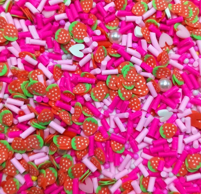 50G Veelkleurige Polymeer Klei Fruit Plakjes Klei Sprinkles Voor Craft Diy Maken Plastic Klei Modder Kralen Slime Accessoires: rose red strawberry