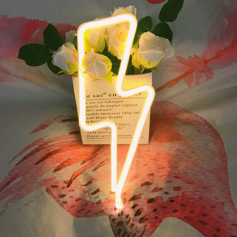 Neon Signs Lightning Battery Operated and USB Powered Warm White Art LED Decorative Lights Wall Decor for Living Room Office