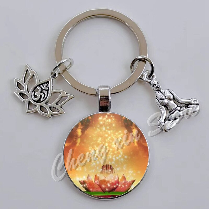 Indian Buddha Meditatie 7 Chakra Mandala Psychedelische Yoga Glas Cabochon Sleutelhanger Ornament: Violet