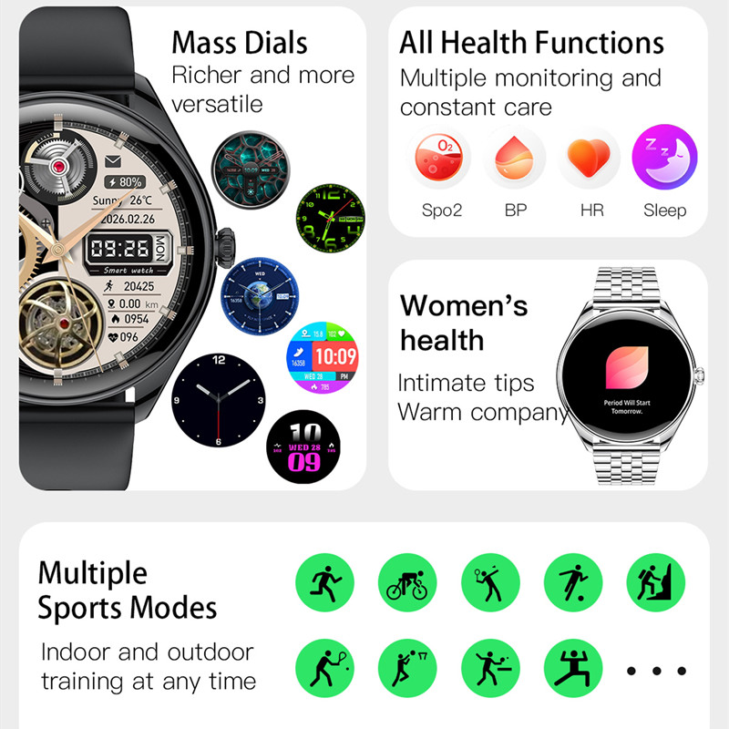 2024 novo ultra-fino relógio inteligente feminino relógio esportivo 1.43 polegadas tela amoled masculino bluetooth chamada monitoramento de freqüência cardíaca smartwatch
