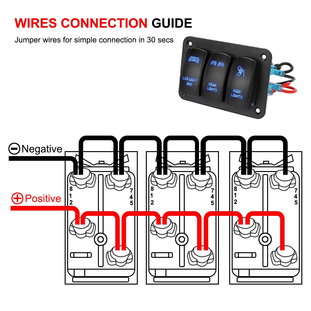 3 Gang Rocker Switch Panel 12V 24V Control Panel Toggle Switch LED Light ON/Off For Auto Car Marine ATV UTV IP65 waterproof