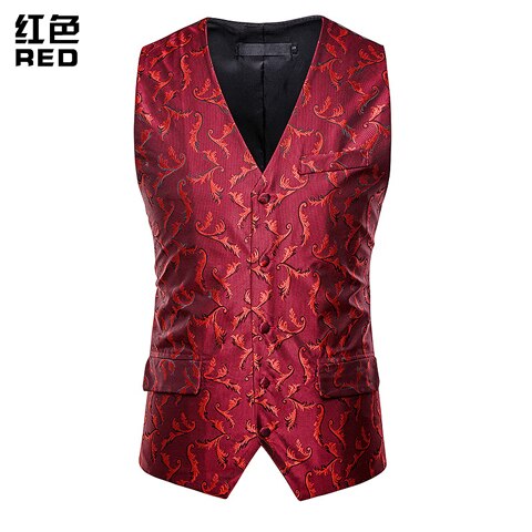 Boutique rood bloemen heren pak vest dubbele zakken v-hals heren glitter vesten bruiloft feest gala gilet chaleco hombre 2xl: Rood / Xl