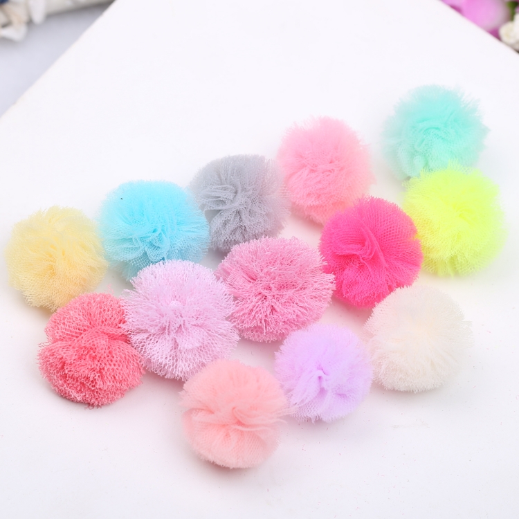 40 stuks van willekeurige mix kleuren Mini 2.5 cm Tulle Rookwolken Tulle Pom Pom voor Meisjes ketting haaraccessoires diy pastel kleuren