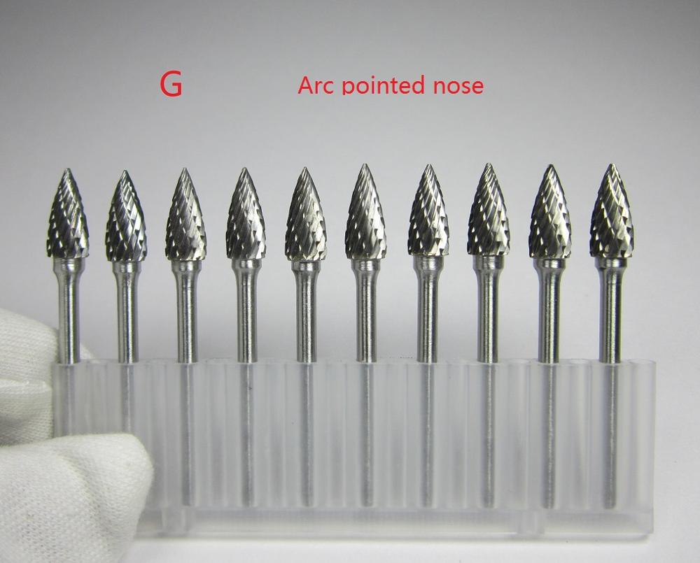 10 pièces tige 3mm tête 6mm carbure de tungstène fraises rotatives fichiers CNC moules accessoires pour le travail des métaux polissage meuleuse électrique: G shape