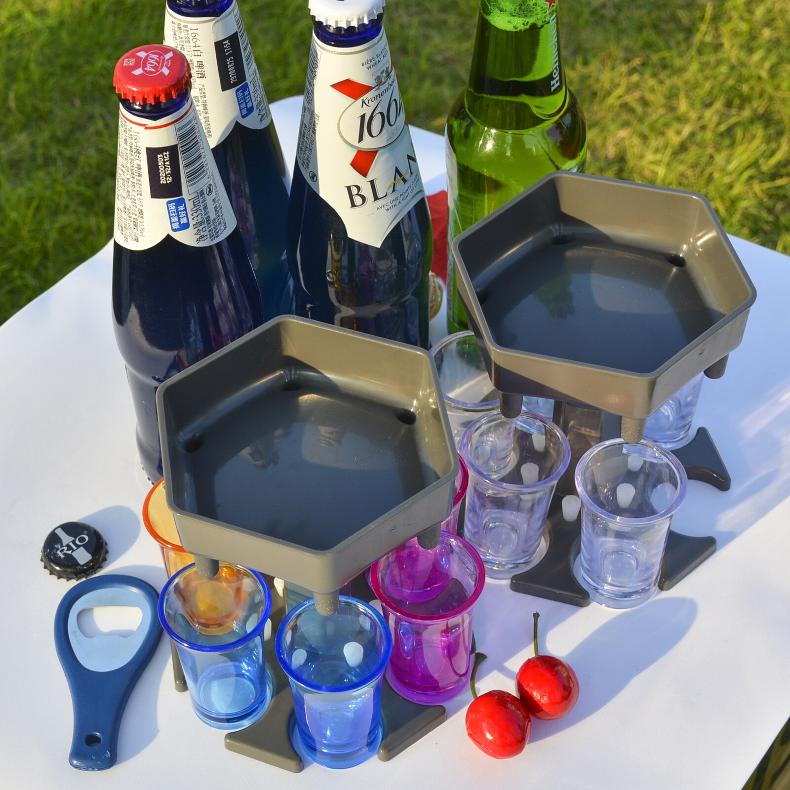 Wine Dispenser Glass Holder with 6 Cups Set Whisky Beer Dispenser for Bottle Liquor Container Party Accessories Drinking Games